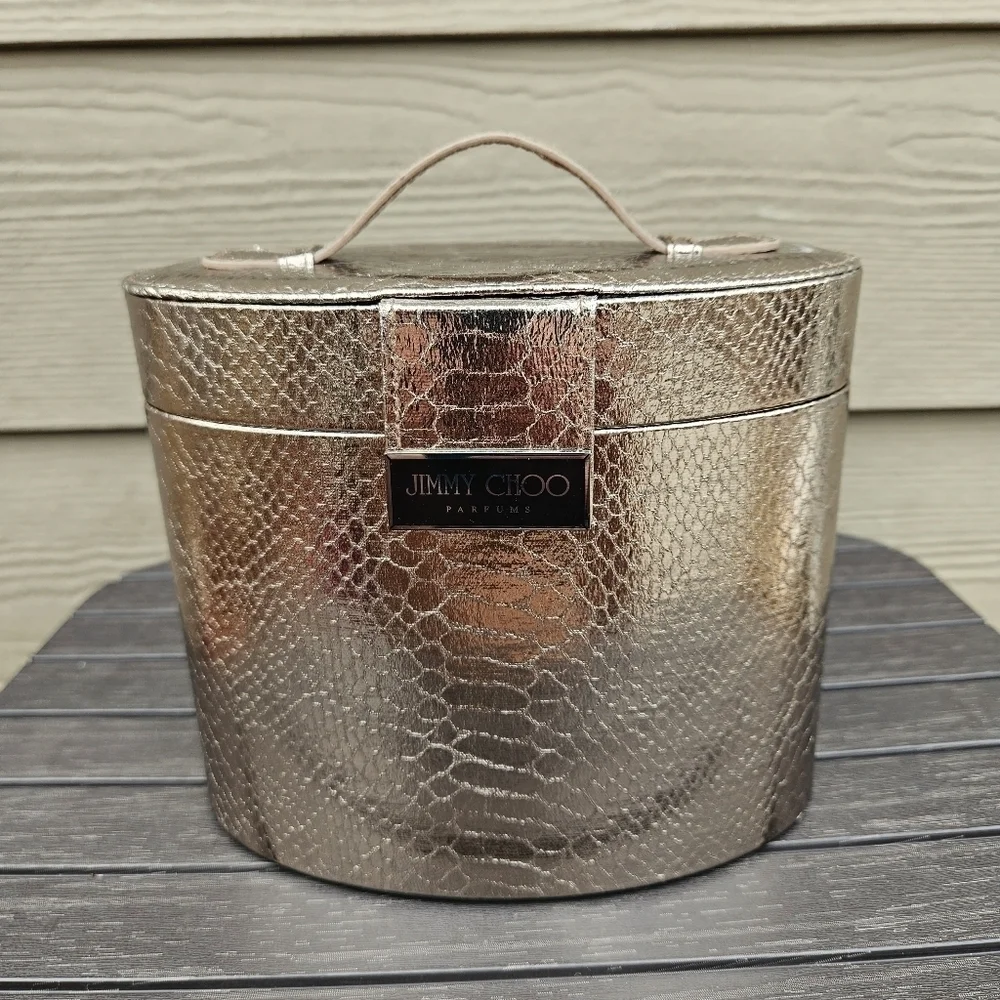 Jimmy Choo Metallic Bronze Snakeskin Cosmetics Vanity Case Lined and Felt Bottom